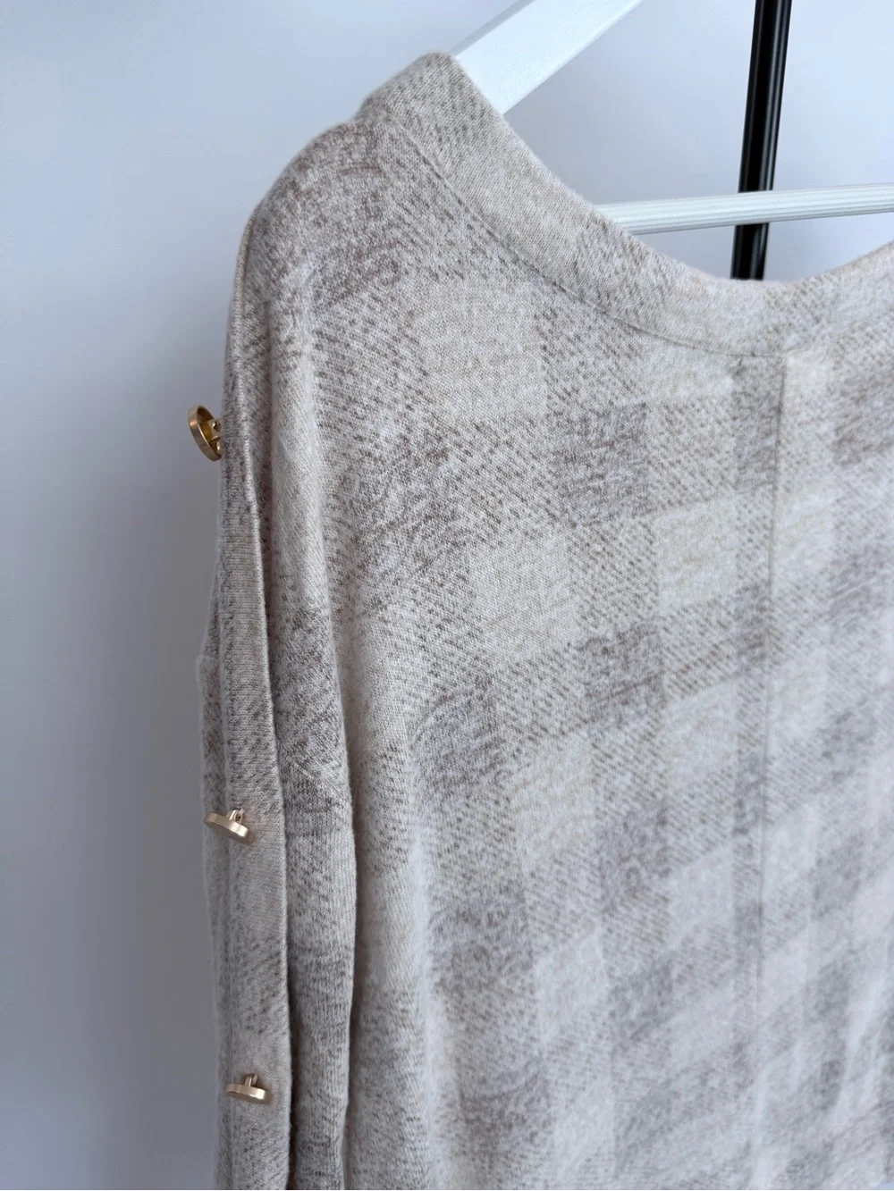 Maurice’s Cream Plaid Button-Trim Women's Sweater